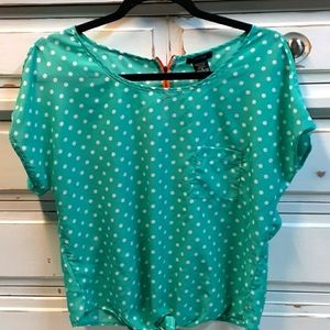 Timing polka dot blouse, Turquoise and white. Sz M